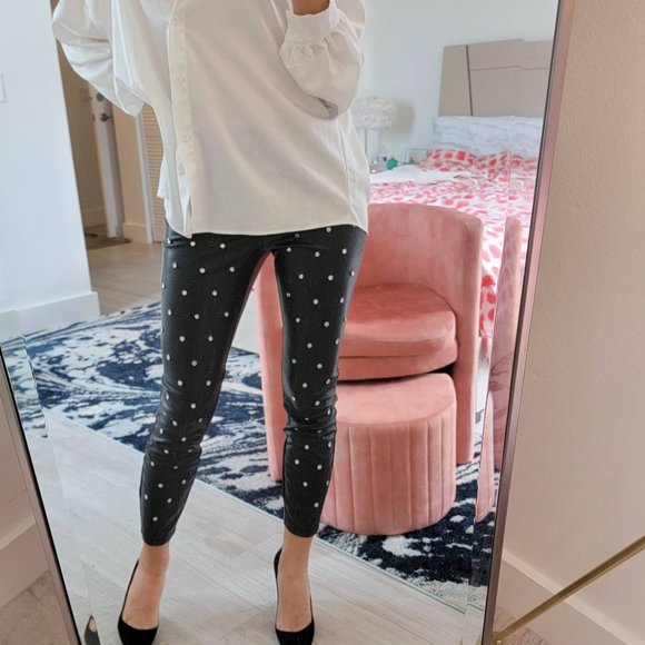 NBW Calzedonia faux leather pants stretchy legging with faux diamond appliqués - Picture 2 of 8